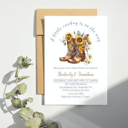 Little Cowboy Baby Shower Invitation, Editable Cowboy Baby Shower Invite, A little Cowboy Baby Shower, Instant Download Template