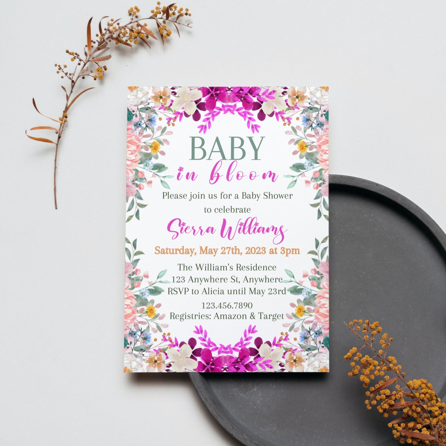 Baby in Bloom Invitation, Baby in Bloom Baby Shower Invitation, Floral Invite, Floral Baby Shower, Editable Garden Party Invitation Template