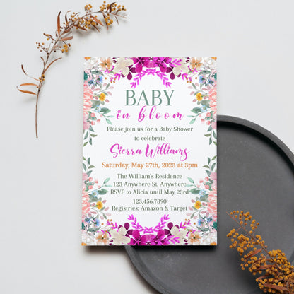 Baby in Bloom Invitation, Baby in Bloom Baby Shower Invitation, Floral Invite, Floral Baby Shower, Editable Garden Party Invitation Template