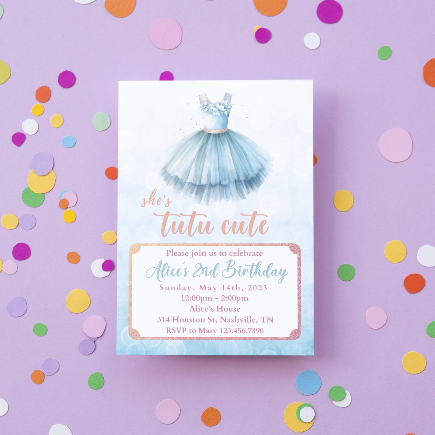 Tutu Birthday Invitation, Ballerina Invite, Blue Tutu Ballerina Birthday Invite, Ballet Tutu Cute, Digital Editable Template, Printable