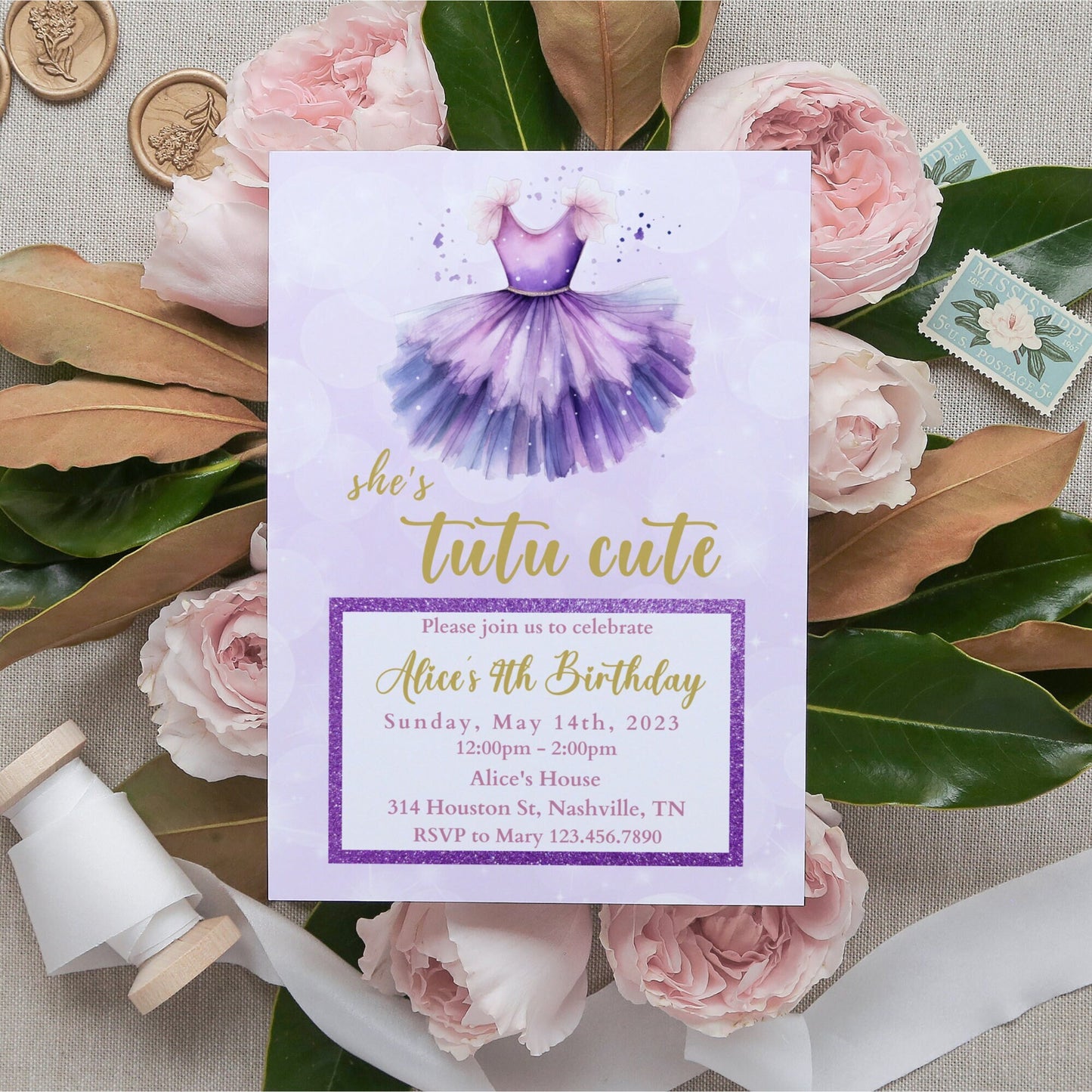 Tutu Birthday Invitation, Ballerina Invite, Purple Tutu Ballerina Birthday Invite, Ballet Tutu Cute, Digital Editable Template, Printable