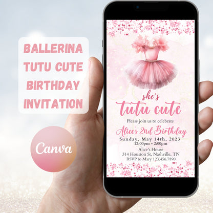 Tutu Birthday Invitation, Ballerina Invite, Pink Tutu Ballerina Birthday Invite, Ballet Tutu Cute, Digital Editable Template, Printable