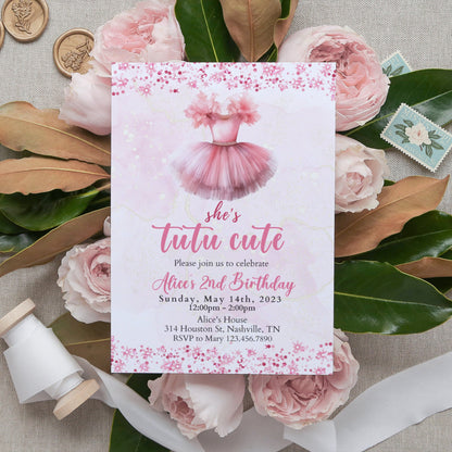 Tutu Birthday Invitation, Ballerina Invite, Pink Tutu Ballerina Birthday Invite, Ballet Tutu Cute, Digital Editable Template, Printable