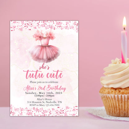 Tutu Birthday Invitation, Ballerina Invite, Pink Tutu Ballerina Birthday Invite, Ballet Tutu Cute, Digital Editable Template, Printable