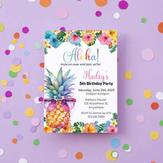 Editable Hawaiian Luau Birthday Invitation, Pineapple Birthday Party, Luau Birthday Invitation, Luau Pineapple Pool Party, Instant download