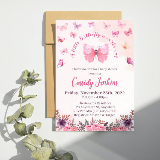 Butterfly Baby Shower Invitation, Butterfly Invitation, Whimsical Floral Butterfly, Floral Butterfly Baby Shower, Instant Download Editable