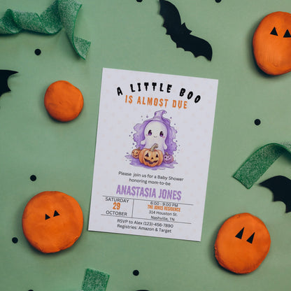 Editable A Little Boo Baby Shower Invitation, Gender Neutral Halloween Baby Shower Invite, Ghost Halloween Baby Shower, Instant Download