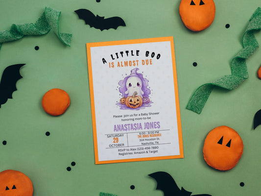 Editable A Little Boo Baby Shower Invitation, Gender Neutral Halloween Baby Shower Invite, Ghost Halloween Baby Shower, Instant Download