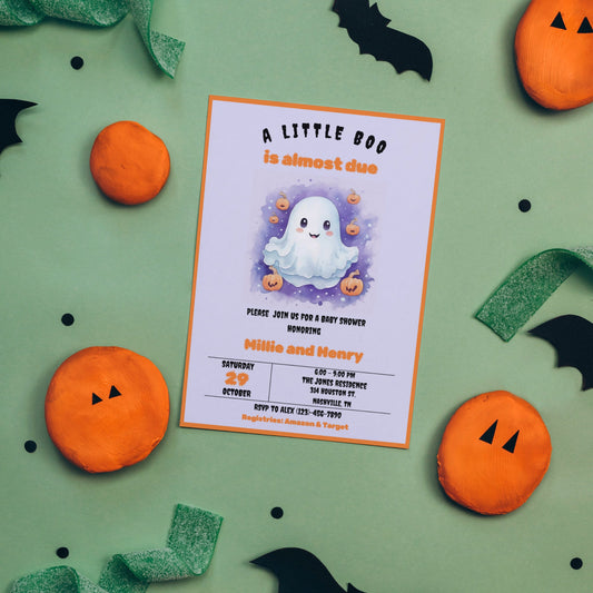 A Little Boo Baby Shower Invitation, Editable Halloween Baby Shower Invite, Ghost Halloween Baby Shower, Little Boo is Due, Instant Download