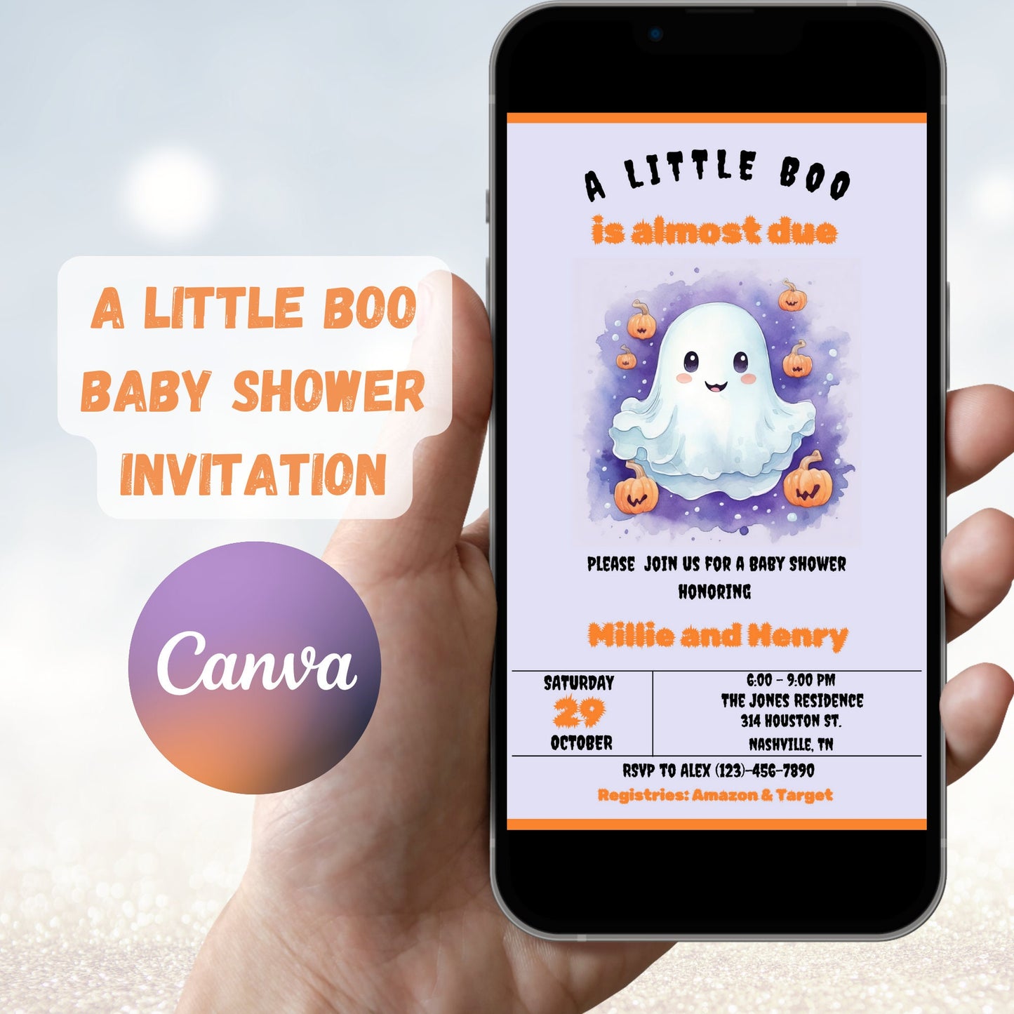 A Little Boo Baby Shower Invitation, Editable Halloween Baby Shower Invite, Ghost Halloween Baby Shower, Little Boo is Due, Instant Download