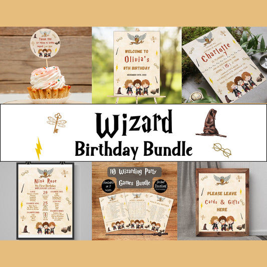 Wizard Birthday Invitation Bundle, Editable Printable Magical Birthday Party Bundle, Witch Kids Party Decor, Boys & Girls Wizard Invitation