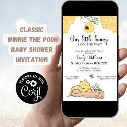 Classic Winnie the Pooh Baby Shower Invitation, Gender Neutral Pooh Bear Baby Shower, Little Hunny Baby Shower Invite, Instant Download