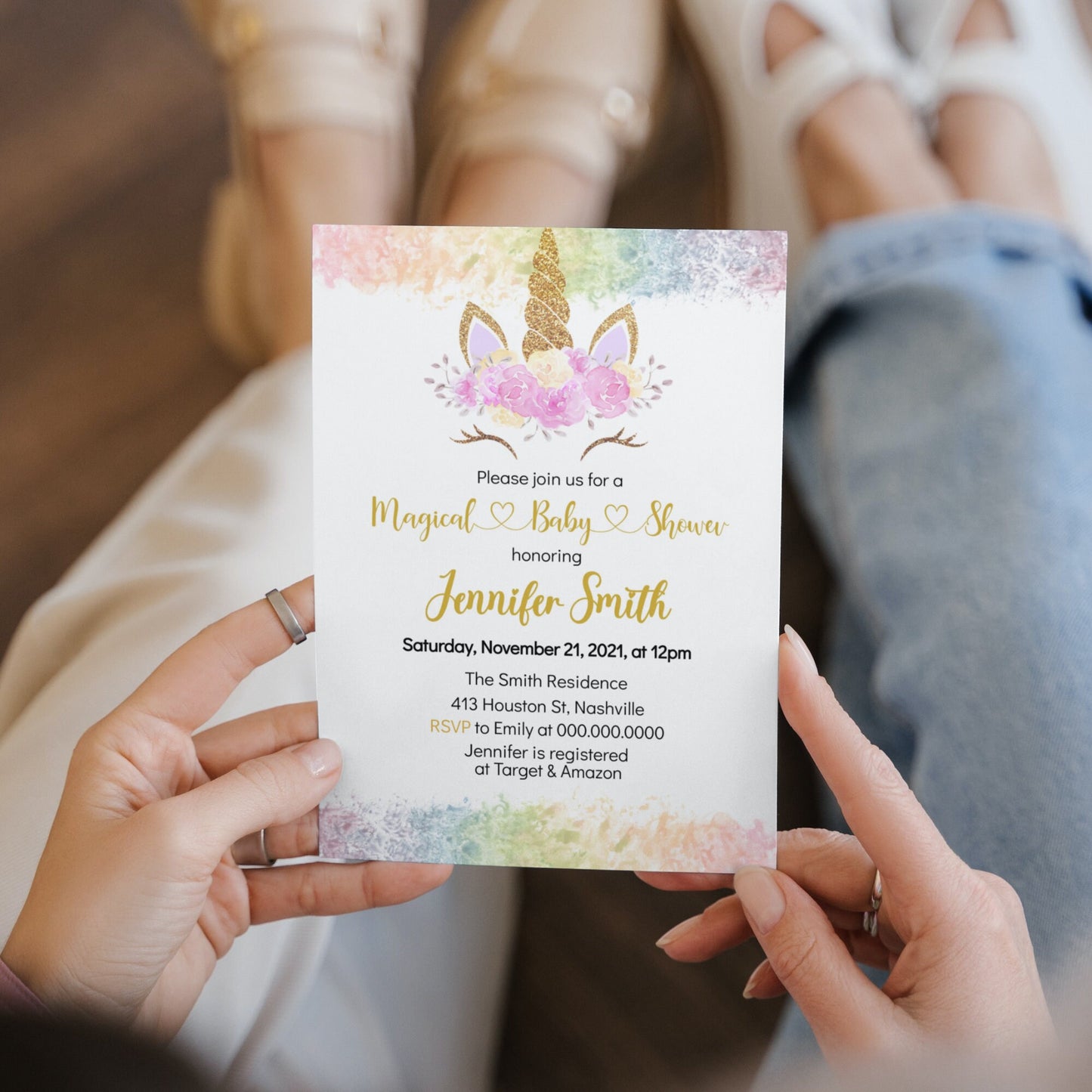 Unicorn Rainbow Baby Shower Invitation Template, Rainbow Unicorn Invitation, Magical Baby Shower, Girl Baby Shower,Editable Instant Download