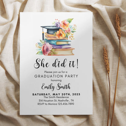 Minimalist Graduation Announcement, 2023 Graduation Party Invitation Template, She Did It Graduation Party Invite, Instant Download