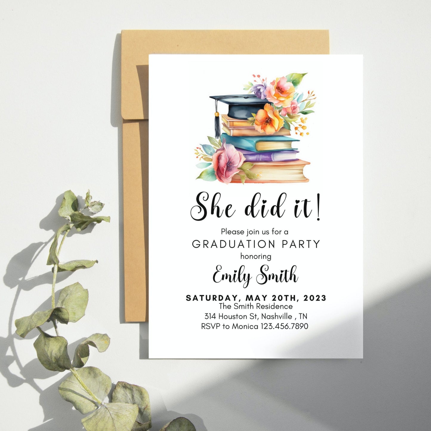 Minimalist Graduation Announcement, 2023 Graduation Party Invitation Template, She Did It Graduation Party Invite, Instant Download