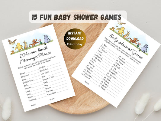 Classic Pooh Baby Shower Games Bundle Winnie the Pooh Games Baby Shower Pooh Bear Bingo Vintage Winnie Digital Games Instant Download