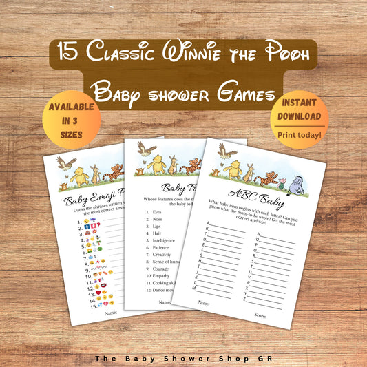 Classic Winnie Pooh Baby Shower Game Bundle, Winnie the Pooh Games, Baby Shower Pooh Bear Bingo, Vintage Winnie Games, Instant Download