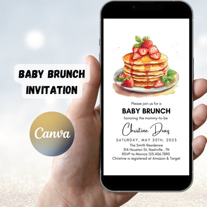 Baby Brunch Invitation, Baby Shower Brunch Invitation, Pancakes Invite, Baby Sprinkle Brunch, Strawberry Brunch Invitation, Instant Download