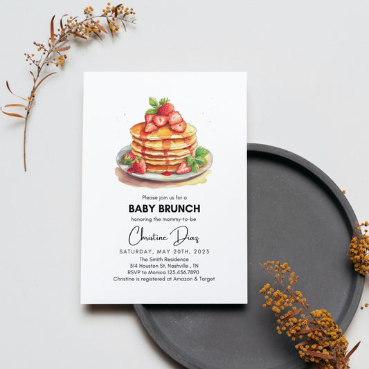 Baby Brunch Invitation, Baby Shower Brunch Invitation, Pancakes Invite, Baby Sprinkle Brunch, Strawberry Brunch Invitation, Instant Download