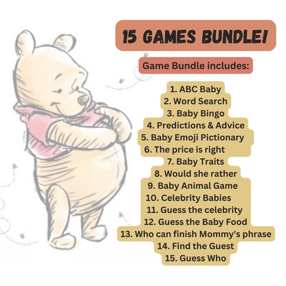 Winnie the Pooh Gender Reveal Games, 15 Pooh Bear Games Bundle, Fun Baby Shower Games, Winnie the Pooh Bingo, Instant Download