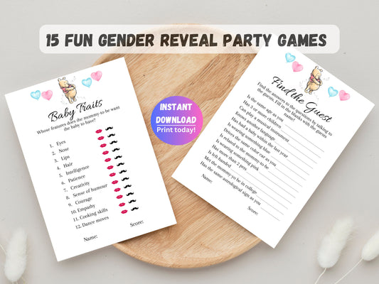 Winnie the Pooh Gender Reveal Games, 15 Pooh Bear Games Bundle, Fun Baby Shower Games, Winnie the Pooh Bingo, Instant Download