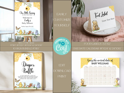 Classic Winnie the Pooh Baby Shower Bundle, Gender Neutral Pooh Bear Baby Shower Decoration, Little Hunny Baby Shower, Instant Download