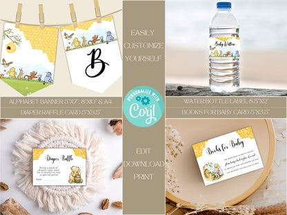 Classic Winnie the Pooh Baby Shower Bundle, Gender Neutral Pooh Bear Baby Shower Decoration, Little Hunny Baby Shower, Instant Download