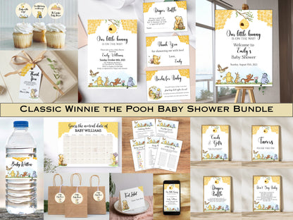 Classic Winnie the Pooh Baby Shower Bundle, Gender Neutral Pooh Bear Baby Shower Decoration, Little Hunny Baby Shower, Instant Download