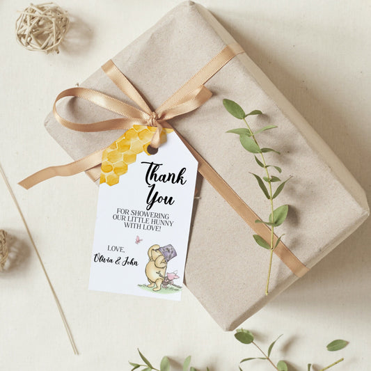 Classic Winnie the Pooh Baby Shower Favor Tag, Editable Thank You Tag, Vintage Winnie the Pooh, Goodie Bag Label, Gift Tag, Pooh Bear