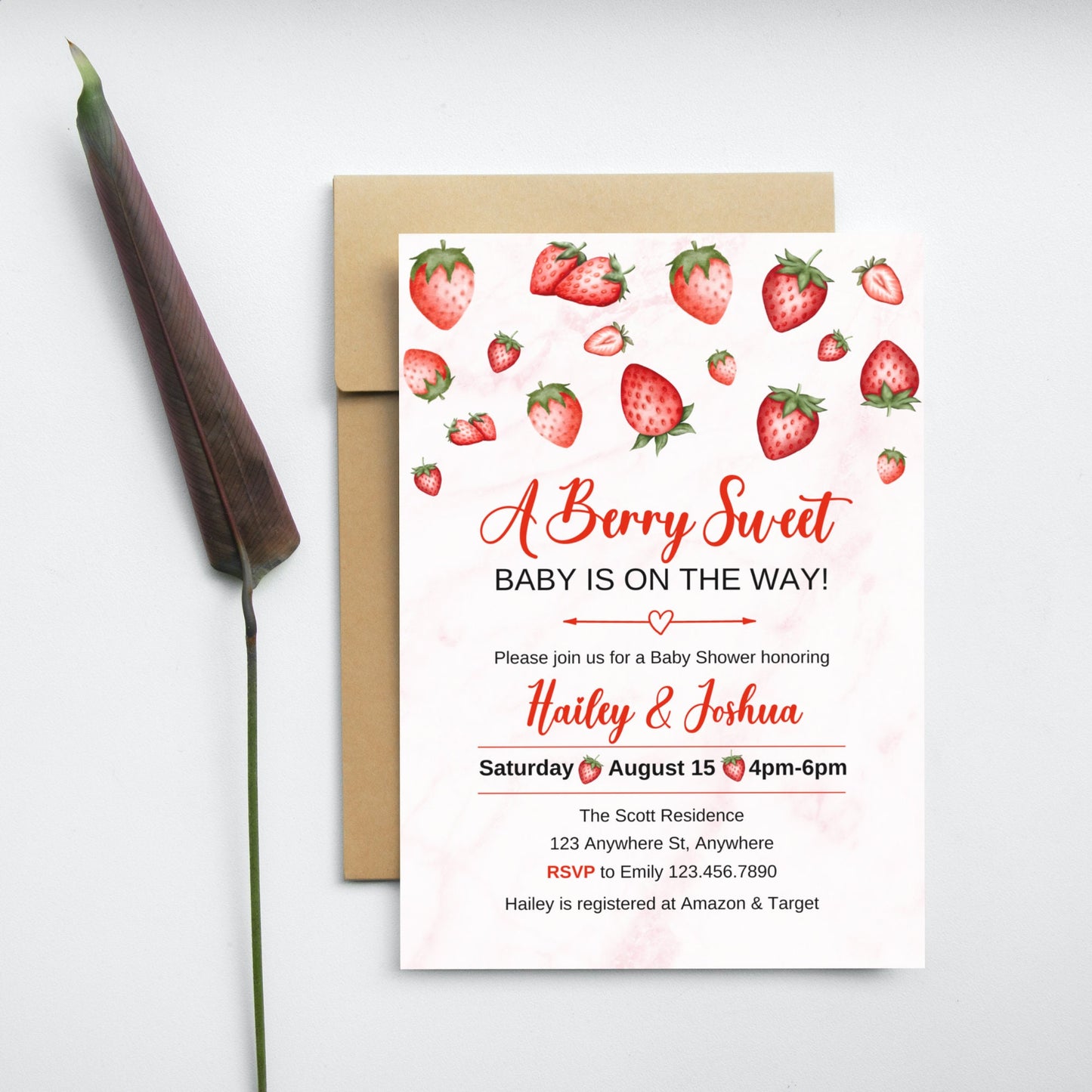 Strawberry Baby Shower Invitation, Berry Sweet Baby on the Way, Berry Sweet Invitation, Strawberry Baby Shower Invite, Instant Download