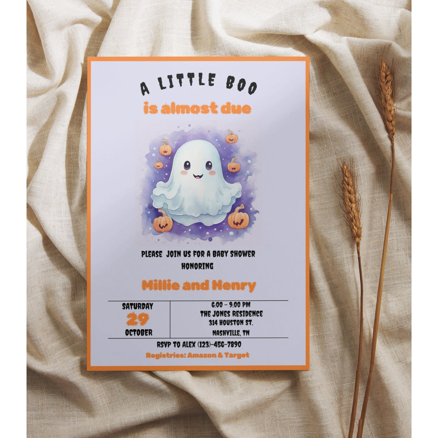 A Little Boo Baby Shower Invitation, Editable Halloween Baby Shower Invite, Ghost Halloween Baby Shower, Little Boo is Due, Instant Download