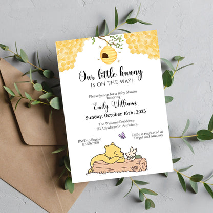 Classic Winnie the Pooh Baby Shower Invitation, Gender Neutral Pooh Bear Baby Shower, Little Hunny Baby Shower Invite, Instant Download