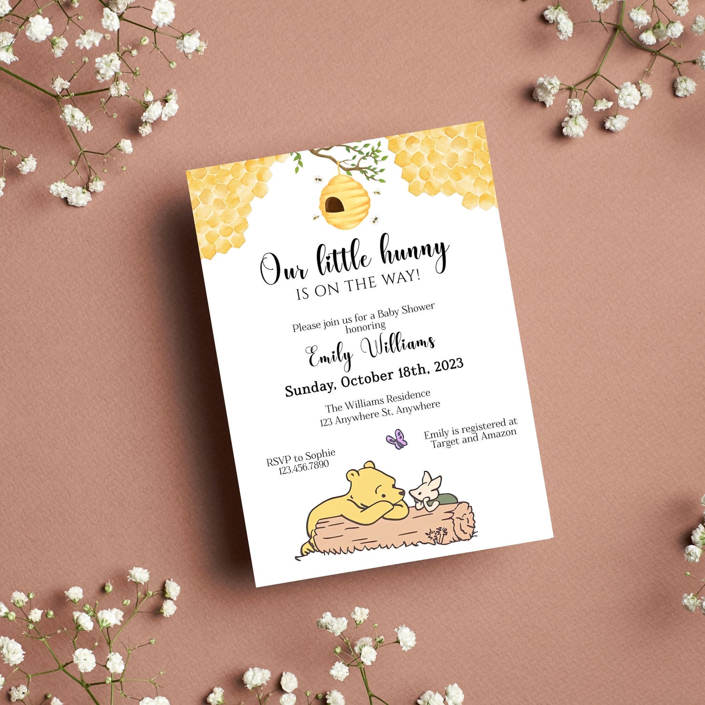 Classic Winnie the Pooh Baby Shower Invitation, Gender Neutral Pooh Bear Baby Shower, Little Hunny Baby Shower Invite, Instant Download