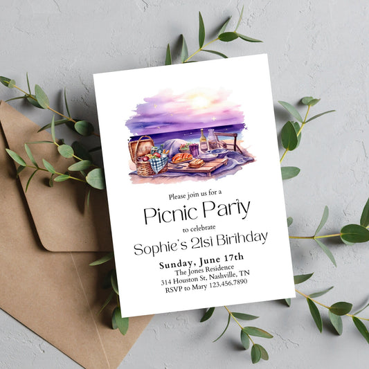 Editable Picnic Party Invitation, Picnic Birthday Invitation, Picnic Birthday Party, Beach Picnic, Beach Party Invitation, Instant Download