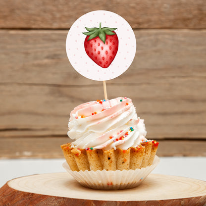 Berry First Birthday Cupcake Toppers, Strawberry Cupcake Toppers, Berry First Birthday Party Decoration, Berry Birthday, Instant Download