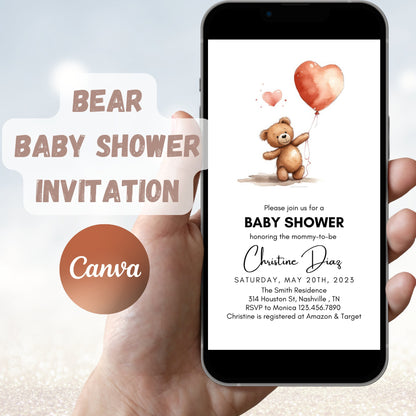 Editable Bear Baby Shower Invitation, Gender Neutral Bear Invite, We Can Bearly Wait, Brown Bear Baby Shower Invitation, Minimal Invitation