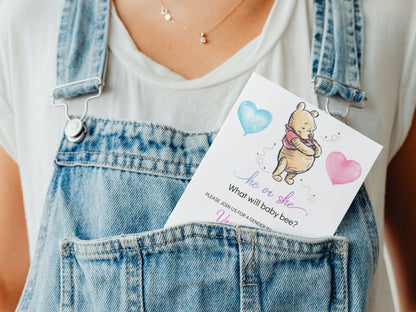 Editable Winnie the Pooh Gender Reveal Invitation Pooh Bear Invitation He or She Winnie Baby Shower Bee Gender Reveal Invite Printable