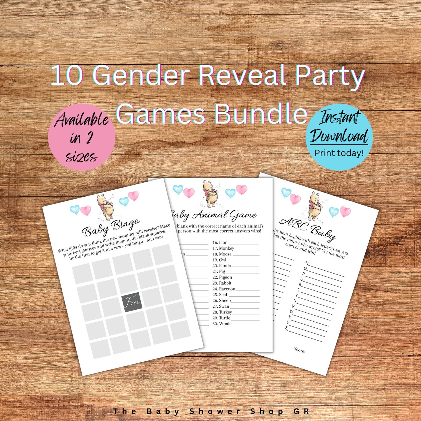 Winnie the Pooh Gender Reveal Games, 15 Pooh Bear Games Bundle, Fun Baby Shower Games, Winnie the Pooh Bingo, Instant Download