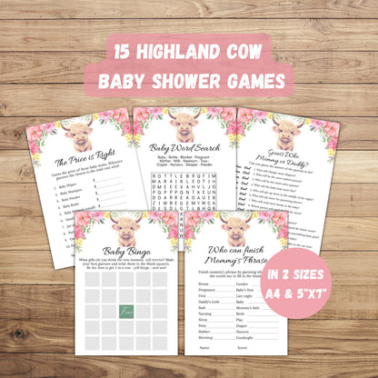 15 Highland Cow Baby Shower Games, Floral Cow Baby Shower Game Bundle, Holy Cow Baby Shower Game Bundle, Fun Baby Shower, Instant Download