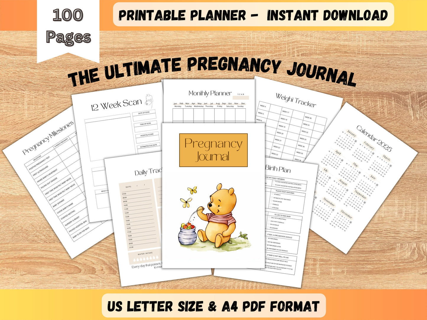 The Ultimate Pregnancy Journal, Printable Pregnancy Journal, Winnie the Pooh Pregnancy Planner, Pregnancy Memory Book, Bump to Baby, PDF