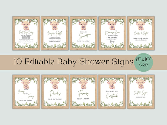 Editable Holy Cow Baby Shower Sign Bundle, Boho Highland Cow Baby Shower Signs, Diaper Raffle Sign, Custom Sign, Guestbook Sign, Favors Sign