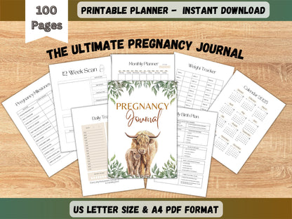 The Ultimate Pregnancy Journal, Printable Pregnancy Journal, Highland Cow Pregnancy Planner, Pregnancy Memory Book, Bump to Baby, PDF