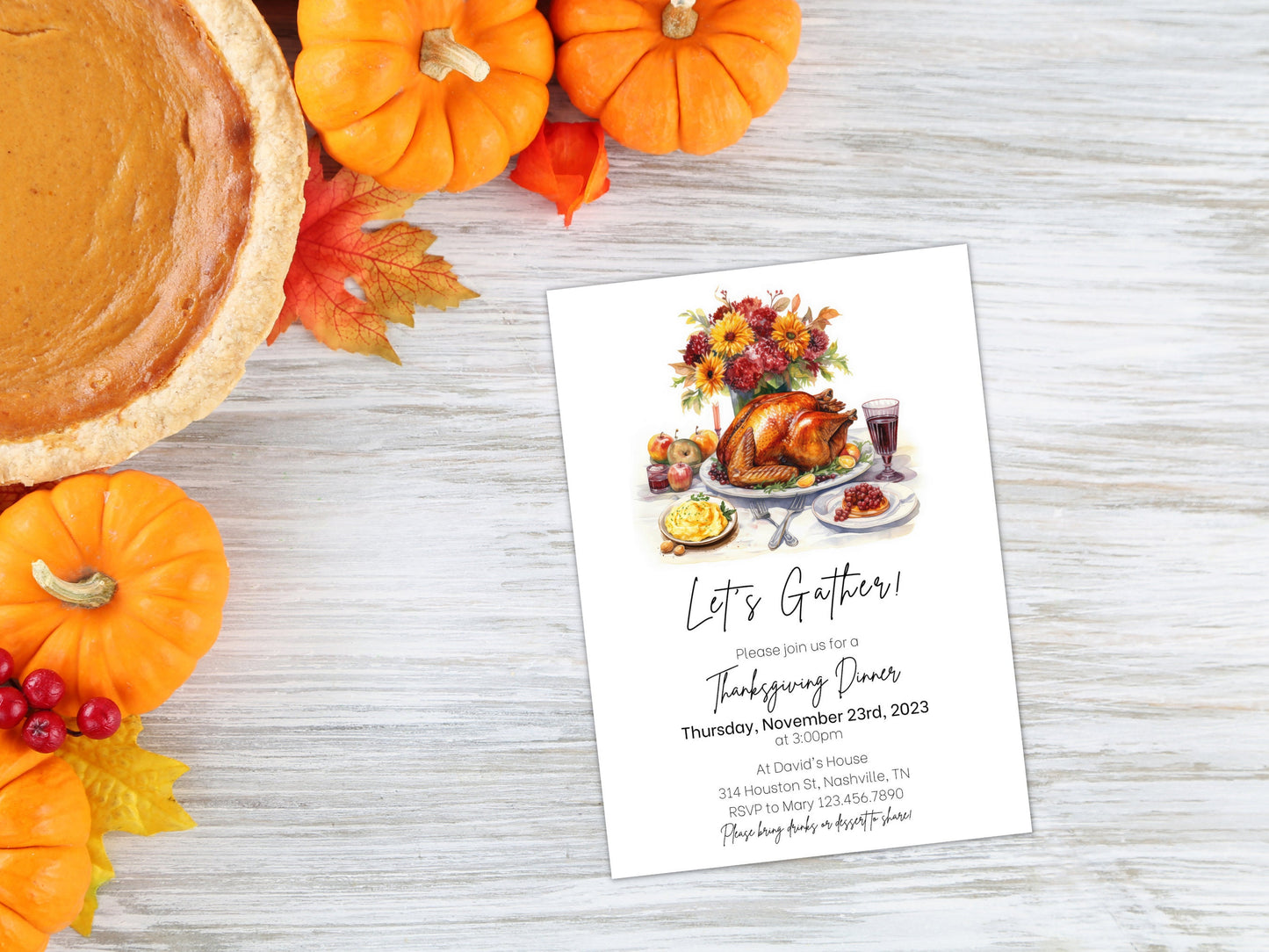 Thanksgiving Dinner Invitation, Friendsgiving Invitation, Fall Autumn Dinner Invite, Thanksgiving Turkey Invite, Editable Instant Download