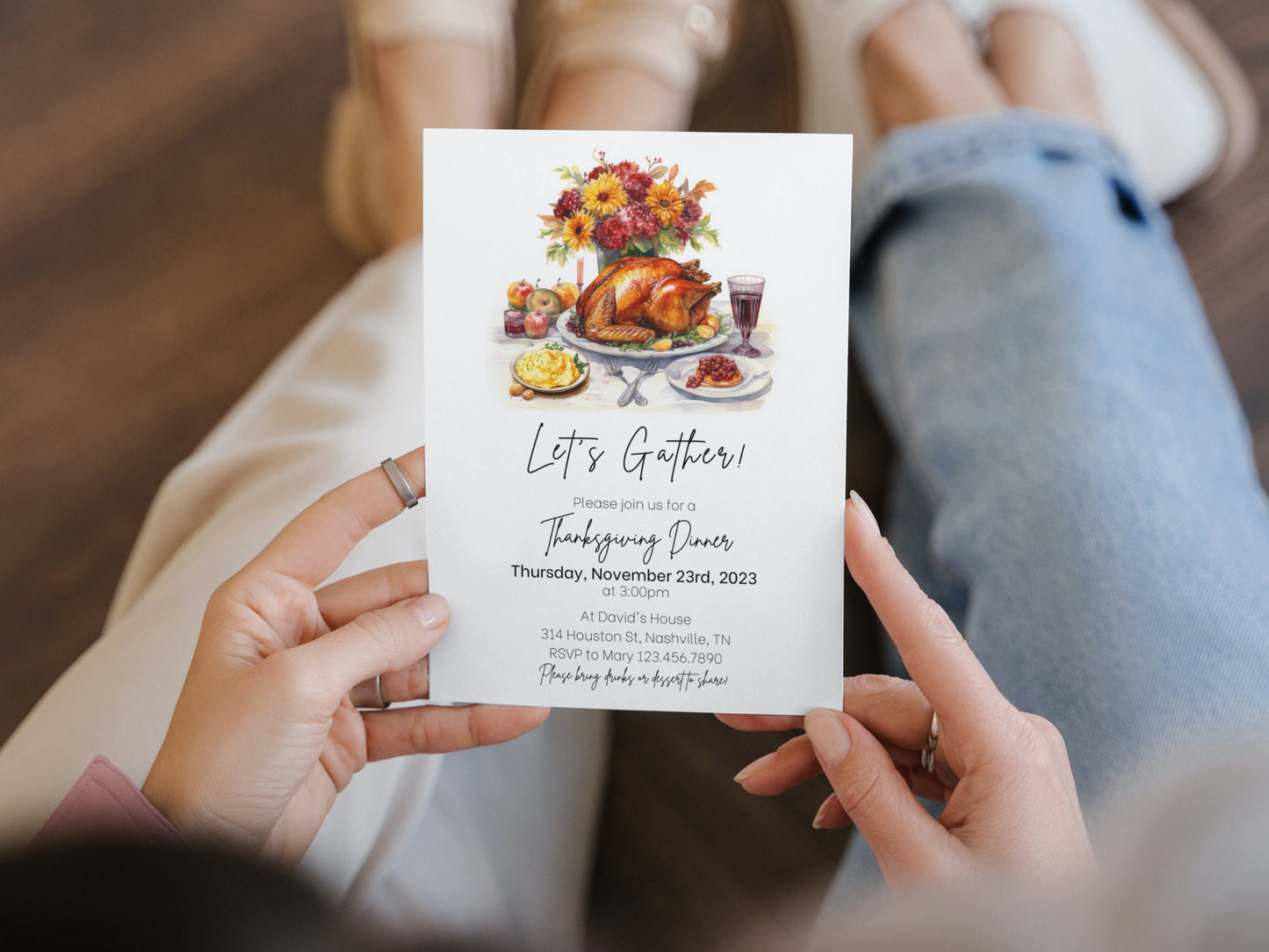 Thanksgiving Dinner Invitation, Friendsgiving Invitation, Fall Autumn Dinner Invite, Thanksgiving Turkey Invite, Editable Instant Download