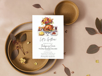 Thanksgiving Dinner Invitation, Friendsgiving Invitation, Fall Autumn Dinner Invite, Thanksgiving Turkey Invite, Editable Instant Download