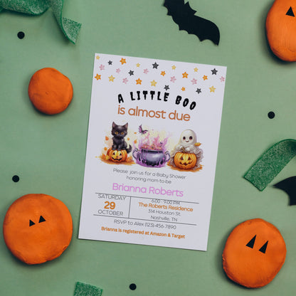 Editable A Little Boo Baby Shower Invitation, Girl Halloween Baby Shower Invite, Ghost Baby Shower, A little Boo is due, Instant Download