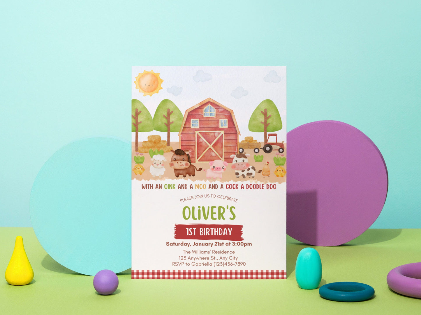 Editable Farm Birthday Invitation, Barn Animals Party Invite Template, Ranch Kids Birthday, Red Boy Barnyard Animals Farm, Instant Download