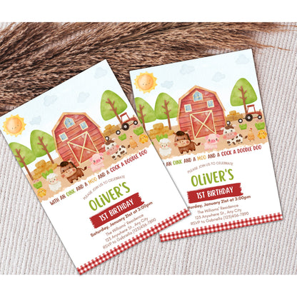 Editable Farm Birthday Invitation, Barn Animals Party Invite Template, Ranch Kids Birthday, Red Boy Barnyard Animals Farm, Instant Download