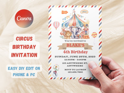 Editable Carnival Birthday Invitation, Circus Party Invite Template, Carnival Party Celebration, Circus Birthday Invite, Instant Download