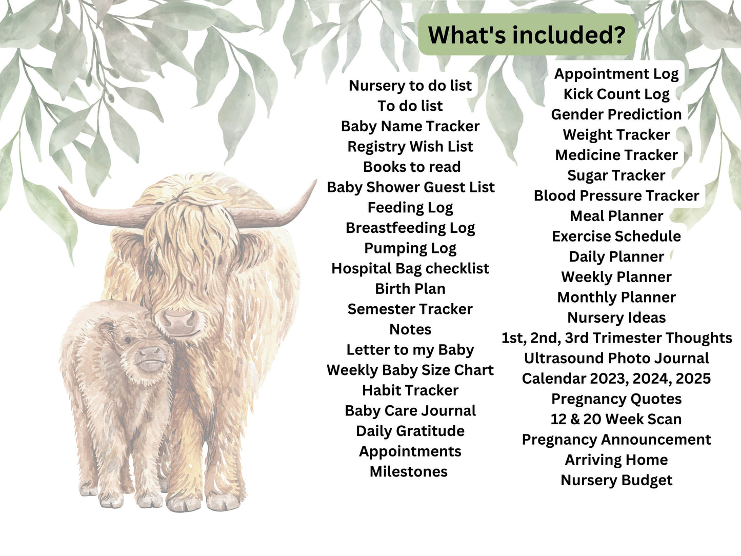 The Ultimate Pregnancy Journal, Printable Pregnancy Journal, Highland Cow Pregnancy Planner, Pregnancy Memory Book, Bump to Baby, PDF